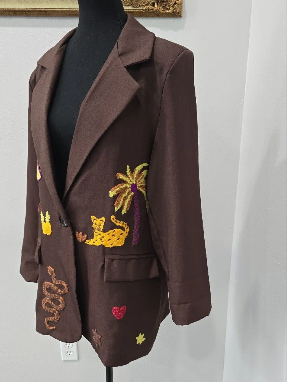 Zeta Otto Embellished Leopard Cheetah Snake Jacket - Chocolate Brown